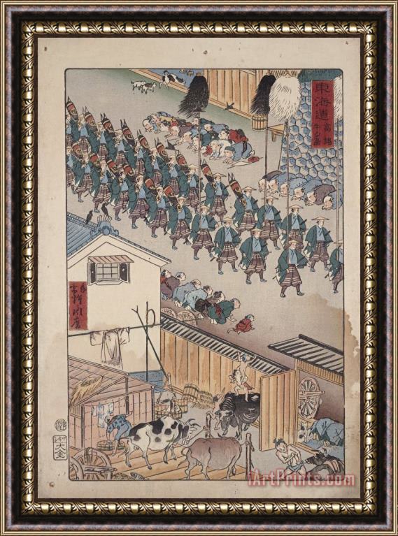 Gyosai Chikamaro The Cow Shed at Takanawa Framed Painting