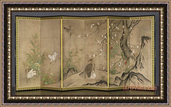 Hagetsu Tosatsu Birds And Flowers in a Landscape Framed Painting