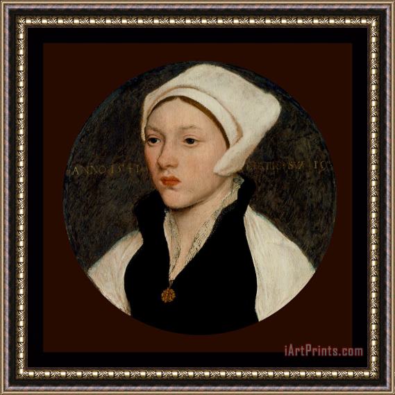 Hans Holbein the Younger Portrait of a Young Woman with a White Coif - 1541 Framed Print