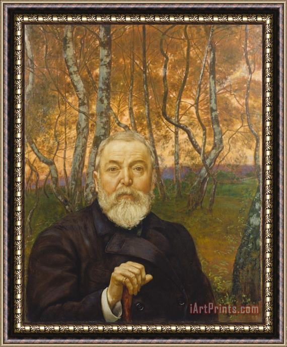 Hans Thoma Self Portrait in a Birch Grove Framed Painting