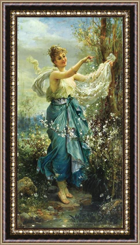 Hans Zatzka Girl with Flowers Framed Painting