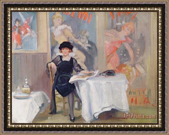 Harry J Pearson Lady at a Cafe table Framed Painting