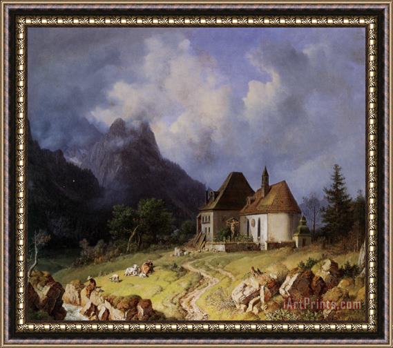 Heinrich Burkel Das Kirchlein Von Hinterriss Framed Painting