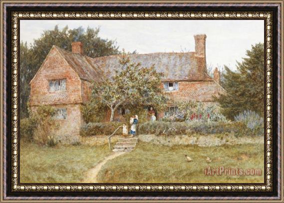 Helen Allingham A Surrey Cottage with a Mother and her Children Framed Print