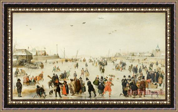 Hendrick Avercamp Winter Scene on a Frozen Canal Framed Painting