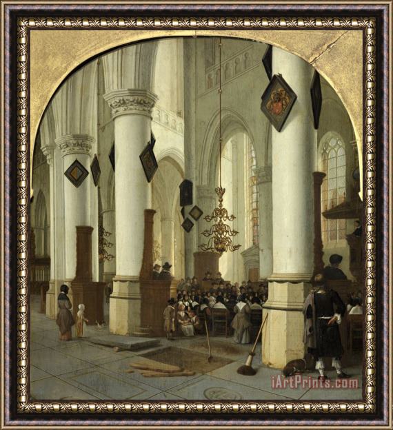 Hendrick View Inside The Saint Bavo Church in Haarlem During Mass Framed Print
