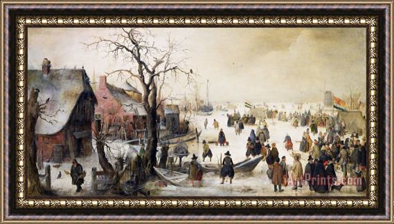 Hendrik Avercamp Winter Scene on a Canal Framed Painting