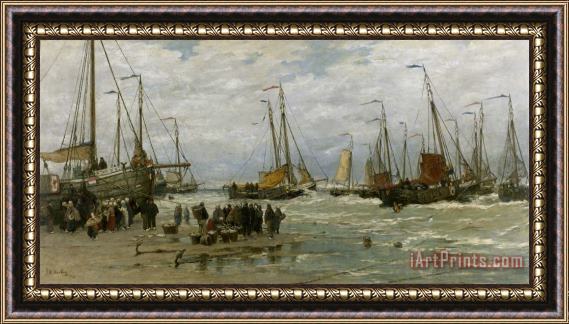 Hendrik Willem Mesdag Fishing Pinks in Breaking Waves Framed Painting