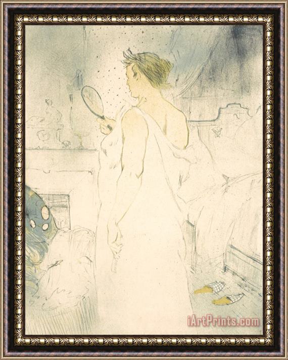 Henri de Toulouse-Lautrec Femme a Glace La Glace a Main (woman with Mirror Mirror in Hand), From The Elles Series Framed Print