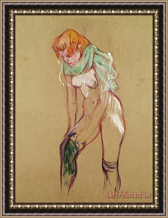 Henri de Toulouse-Lautrec Woman Pulling Up Her Stocking Framed Painting