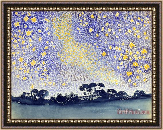 Henri-Edmond Cross Landscape with Stars Framed Painting