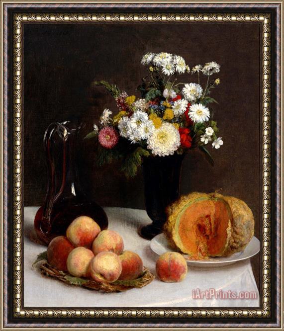 Henri Fantin Latour Still Life with a Carafe, Flowers And Fruit Framed Print