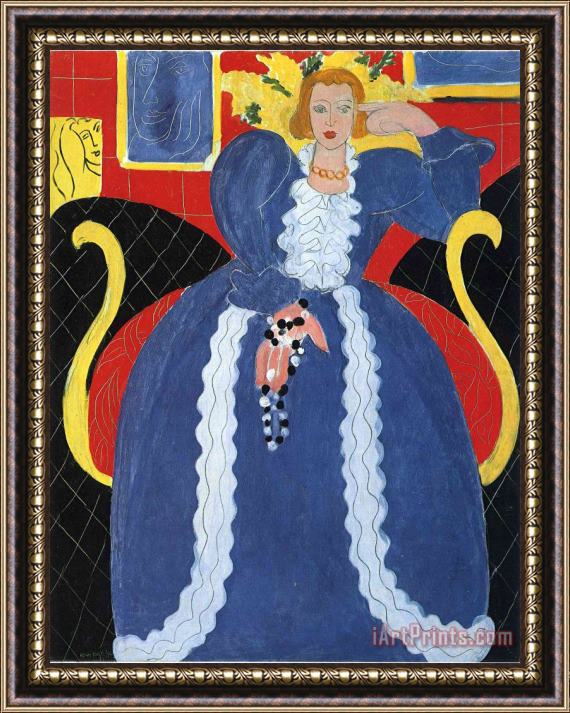 Henri Matisse Woman in Blue Or The Large Blue Robe And Mimosas 1937 Framed Print