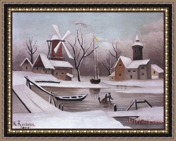 Henri Rousseau Ice Skaters on a Frozen Pond Framed Painting