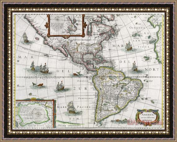 Henricus Hondius Map of the Americas Framed Print