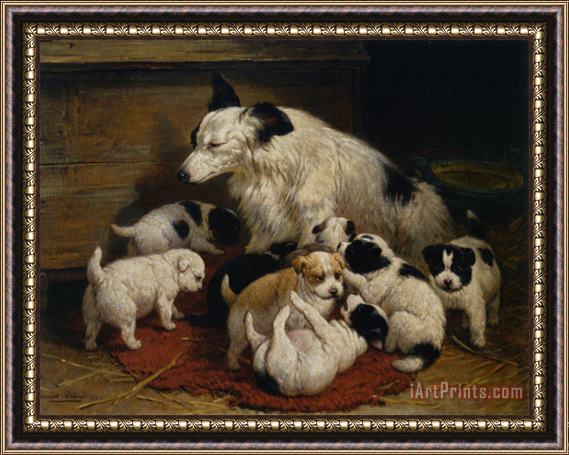 Henriette Ronner-Knip A Dog And Her Puppies Framed Painting