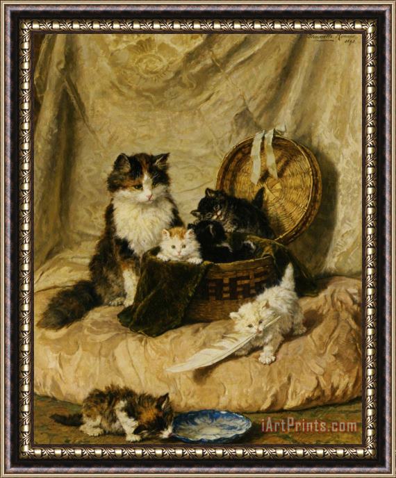 Henriette Ronner-Knip Kittens at Play Framed Painting