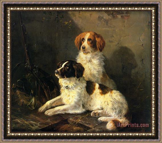 Henriette Ronner-Knip Two Spaniels Waiting for The Hunt Framed Painting