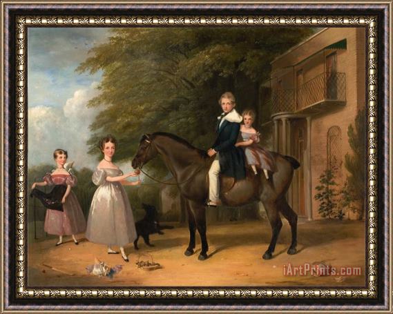 Henry Barraud Children with Horse And Dog Framed Painting