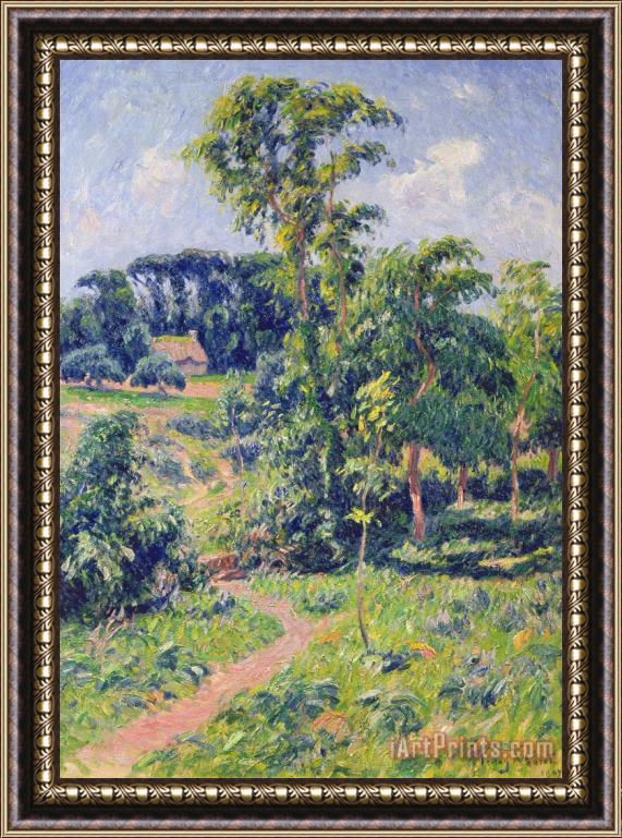 Henry Moret Landscape with trees and a path leading to a cottage Framed Print