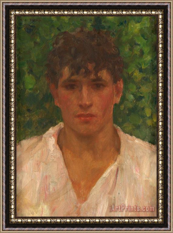 Henry Scott Tuke Portrait of a Young Man with Open Collar Framed Painting