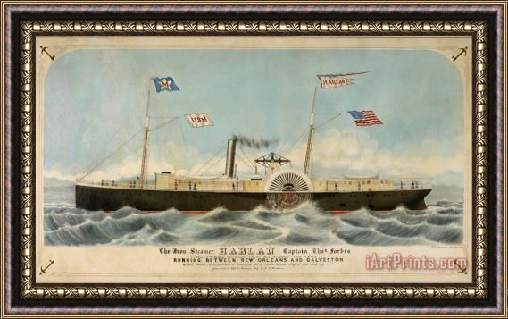 Henry William Frackmann The Iron Steamer Harlan, Running Between New Orleans And Galveston Framed Painting