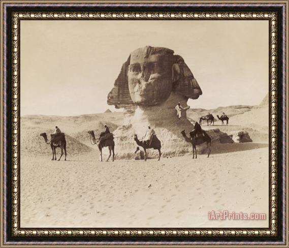 Hippolyte Arnoux The Head of The Sphinx Rising From The Sand with Camel Riders in The Foreground Framed Painting