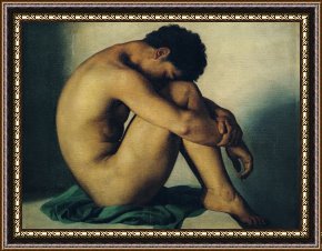 Study for Les Foins Framed Prints - Study of a Nude Young Man by Hippolyte Flandrin