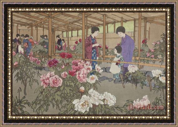 Hiroshi Yoshida Tokugawa Peony Garden (ochiai, Tokugawa Botan En), From The Series Twelve Views of Tokyo (tokyo Ju Ni Dai) Framed Painting