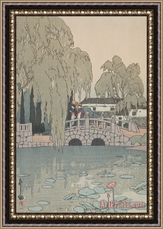 Hiroshi Yoshida Willow Tree And Stone Bridge (yanagi Ni Ishi Bashi) Framed Painting