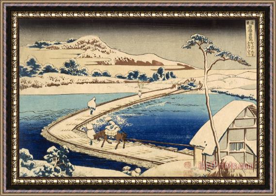 Hokusai Katasushika Bridge Of Boats At Sawa Framed Painting