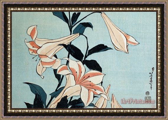 Hokusai Trumpet Lilies Framed Painting