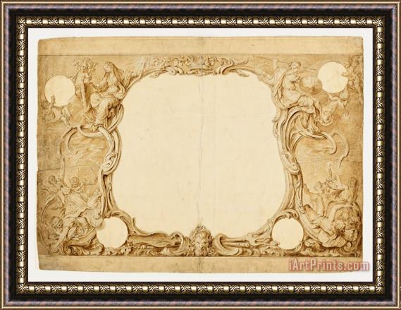 Hubert-francois Gravelot Design for an Ornamental Border, Used for The Surround to The General Chart in John Pine's Tapestry... Framed Print