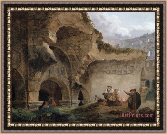 Hubert Robert Washerwomen in The Ruins of The Colosseum Framed Painting