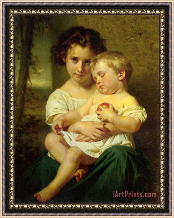 Hughes Merle Jeune Fille Tenant Un Enfant Endormi Framed Painting