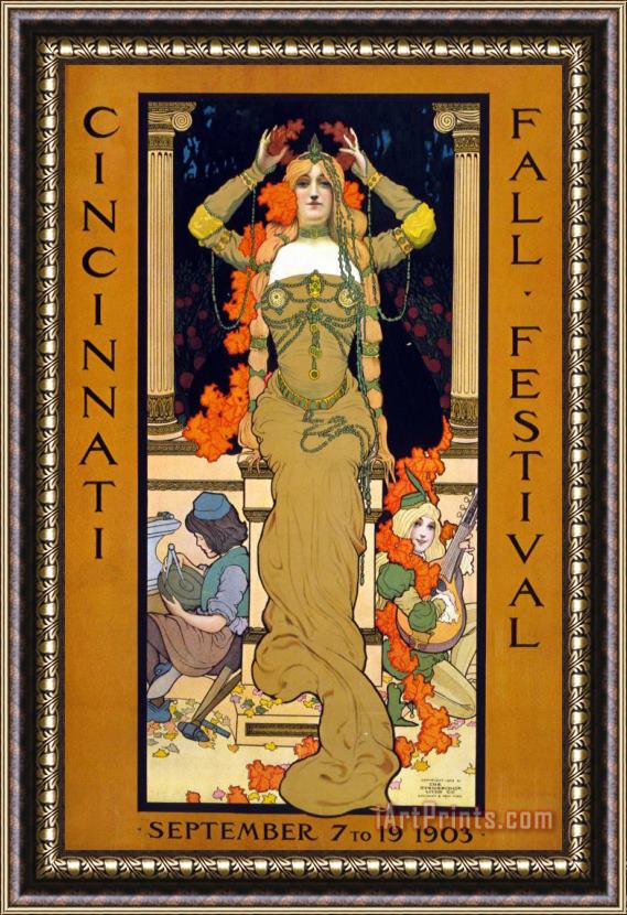 Hugo Grenville Cincinnati Fall Festival September 7 To 19 1903 Poster For The Festival Showing A Woman Seated Framed Print