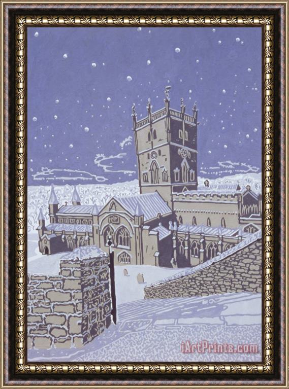 Huw S Parsons St David's Cathedral In The Snow Framed Painting