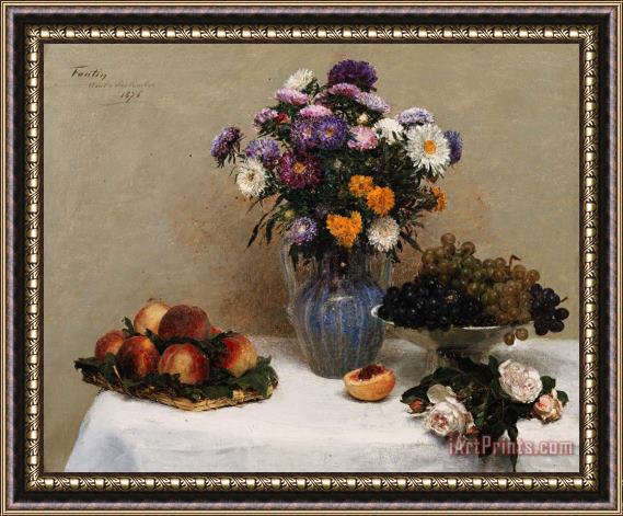 Ignace Henri Jean Fantin-Latour White Roses And Chrysanthemums Framed Painting