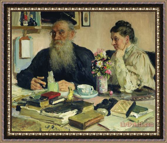 Ilya Efimovich Repin Leo Tolstoy With His Wife In Yasnaya Polyana Framed Painting