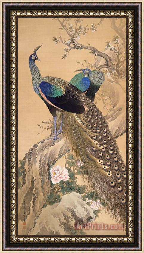 Imao Keinen A Pair of Peacocks in Spring Framed Painting