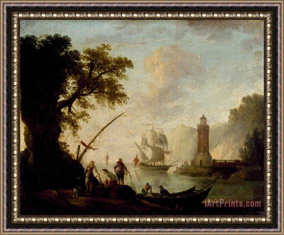In the style of Claude-Joseph Vernet A Mediterranean Coastal View Framed Print