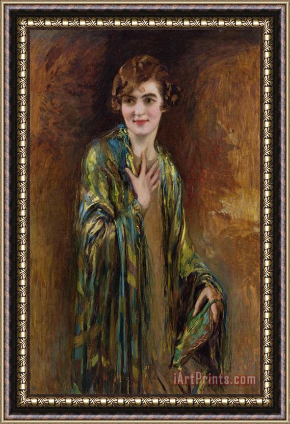 Isaac Cohen Portrait of a girl with a green shawl Framed Print