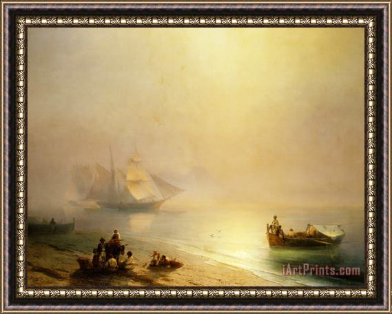 Ivan Ayvazovsky Fisherfolk on The Seashore, The Bay of Naples Framed Painting