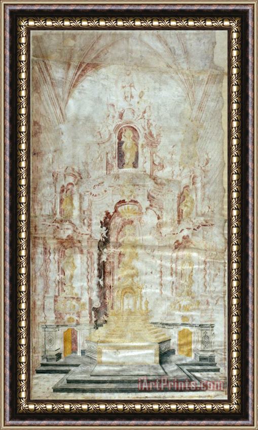 Jacint Morato Soler Drawing of The Main Altarpiece of Santa Maria D'igualada Framed Painting