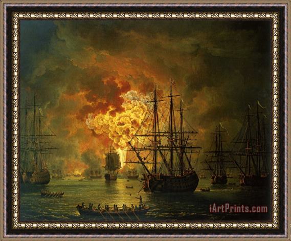 Jacob Philippe Hackert The Destruction Of The Turkish Fleet At The Bay Of Chesma Framed Painting