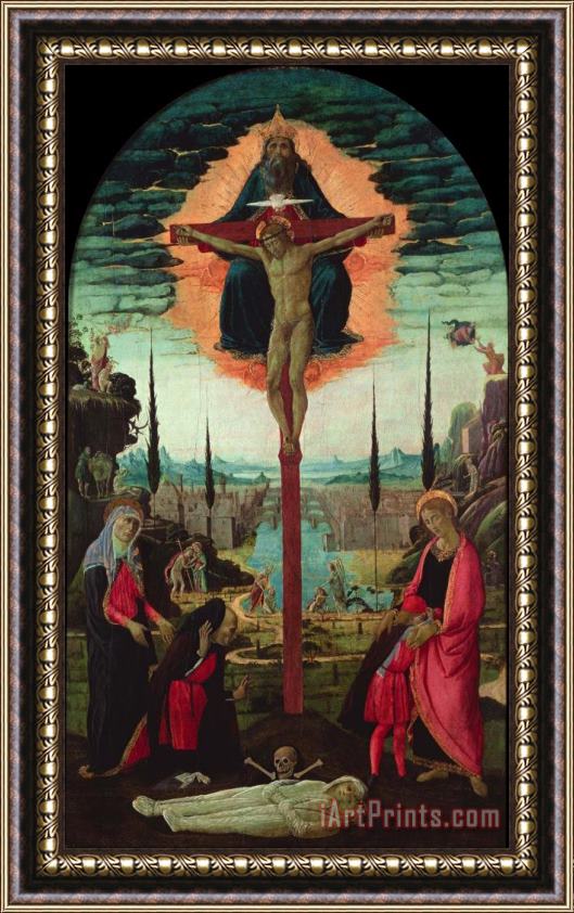 Jacopo del Sellaio Votive Altarpiece The Trinity, The Virgin, St. John And Donors Framed Painting