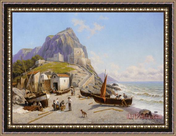 Jacques Carabain A Coastal View, Capri Italy Framed Print