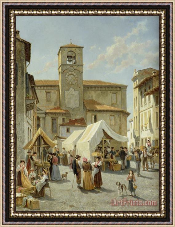 Jacques Carabain Marketday in Desanzano Framed Painting