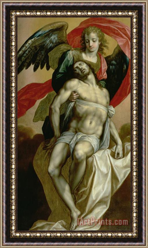 Jacques de Backer The Dead Christ Supported By An Angel Framed Painting