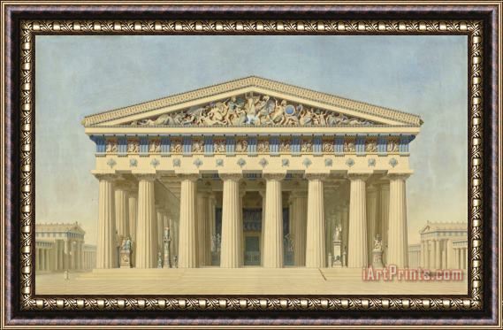 Jacques Ignace Hittorff Temple T at Selinunte (sicily), Reconstructed Elevation of The Main Facade Framed Painting